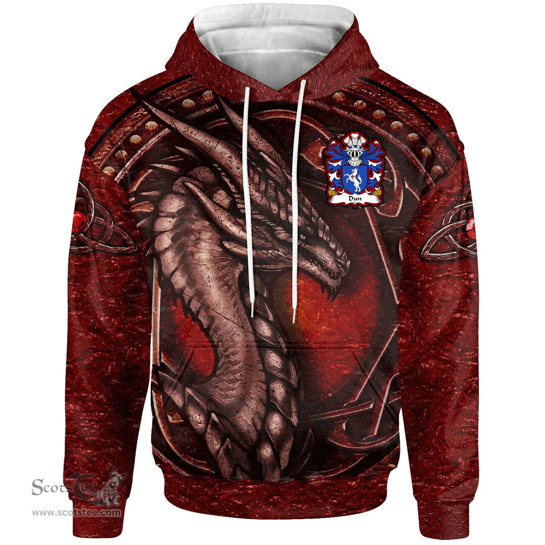 ScotsTee Shop Welsh Dun or DONNE Sir Daniel Coat of Arms Family Crest Wales Hoodie Celtic Red Dragon With Celtic Knot Hoodie