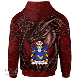 ScotsTee Shop Welsh Chambers of Denbighshire Coat of Arms Family Crest Wales Hoodie Celtic Red Dragon With Celtic Knot Hoodie