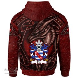 ScotsTee Shop Welsh Don or Donne of Utkington Cheshire Coat of Arms Family Crest Wales Hoodie Celtic Red Dragon With Celtic Knot Hoodie