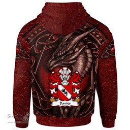 ScotsTee Shop Welsh Davies Robert of Gwysanau Flint Coat of Arms Family Crest Wales Hoodie Celtic Red Dragon With Celtic Knot Hoodie
