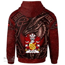 ScotsTee Shop Welsh Dutton of Dutton of Cheshire Coat of Arms Family Crest Wales Hoodie Celtic Red Dragon With Celtic Knot Hoodie