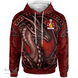 ScotsTee Shop Welsh Dutton of Dutton of Cheshire Coat of Arms Family Crest Wales Hoodie Celtic Red Dragon With Celtic Knot Hoodie