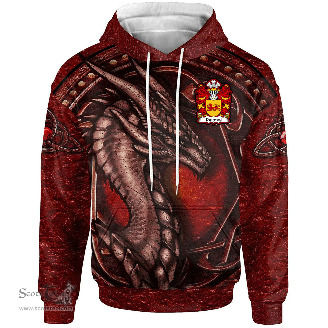 ScotsTee Shop Welsh Dyfnwal MOELMUD Coat of Arms Family Crest Wales Hoodie Celtic Red Dragon With Celtic Knot Hoodie