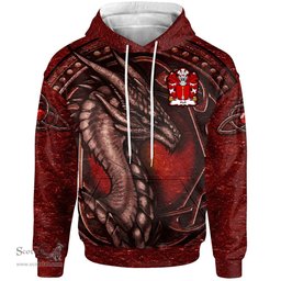 ScotsTee Shop Welsh Hall of Pembrokeshire Coat of Arms Family Crest Wales Hoodie Celtic Red Dragon With Celtic Knot Hoodie