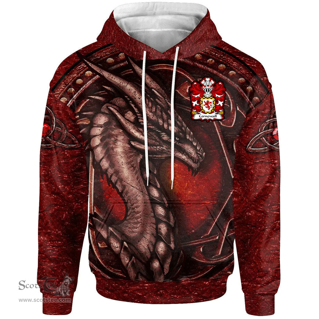 ScotsTee Shop Welsh Cornewall Barons of Burford Coat of Arms Family Crest Wales Hoodie Celtic Red Dragon With Celtic Knot Hoodie