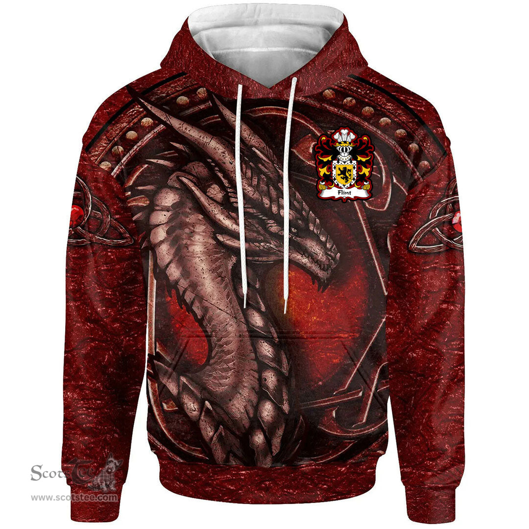 ScotsTee Shop Welsh Flint lord of Coat of Arms Family Crest Wales Hoodie Celtic Red Dragon With Celtic Knot Hoodie