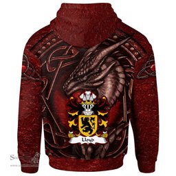 ScotsTee Shop Welsh Lloyd of Breconshire Coat of Arms Family Crest Wales Hoodie Celtic Red Dragon With Celtic Knot Hoodie