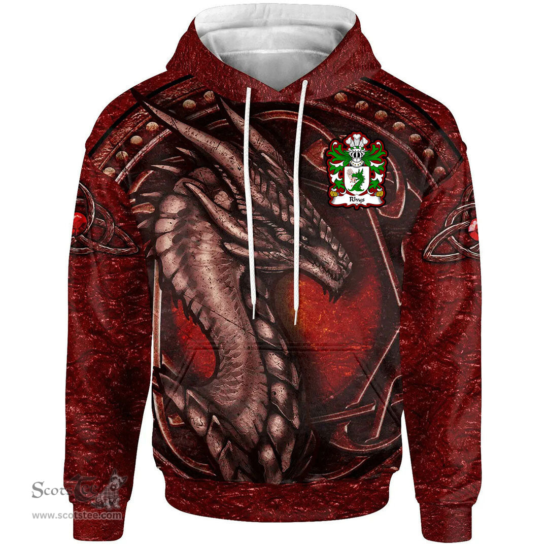 ScotsTee Shop Welsh Rhys GOCH OF YSTRAD YW Coat of Arms Family Crest Wales Hoodie Celtic Red Dragon With Celtic Knot Hoodie
