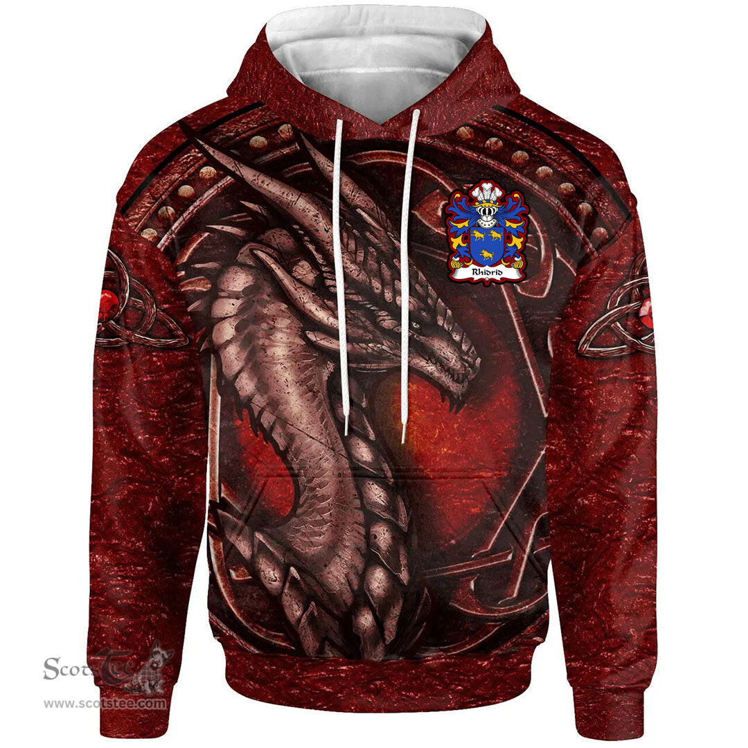 ScotsTee Shop Welsh Rhidrid AB YNYR AP JONAS AP GRONWY Coat of Arms Family Crest Wales Hoodie Celtic Red Dragon With Celtic Knot Hoodie