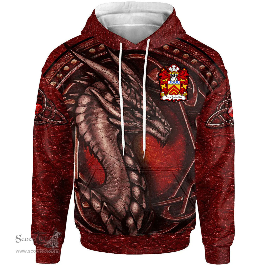 ScotsTee Shop Welsh St Quintin of Tal y fan Glamorgan Coat of Arms Family Crest Wales Hoodie Celtic Red Dragon With Celtic Knot Hoodie