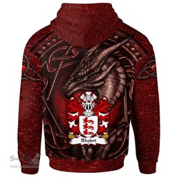 ScotsTee Shop Welsh Rhodri MAWR AP MERFYN FRYCH Coat of Arms Family Crest Wales Hoodie Celtic Red Dragon With Celtic Knot Hoodie