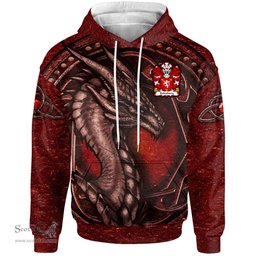 ScotsTee Shop Welsh Salesbury of Lleweni Denbighshire Coat of Arms Family Crest Wales Hoodie Celtic Red Dragon With Celtic Knot Hoodie