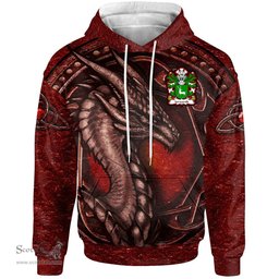 ScotsTee Shop Welsh Iorwerth AP DAFYDD Coat of Arms Family Crest Wales Hoodie Celtic Red Dragon With Celtic Knot Hoodie