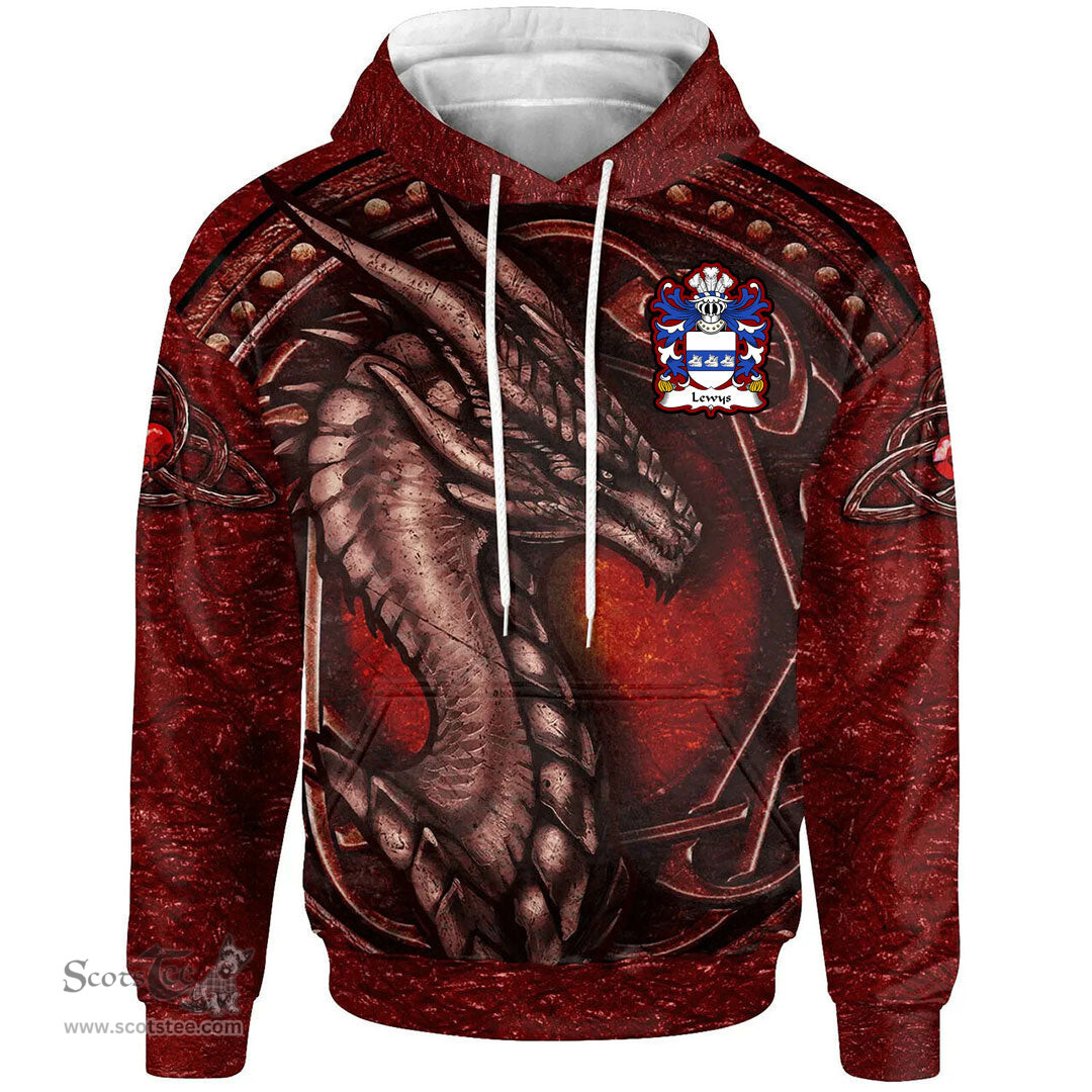 ScotsTee Shop Welsh Lewys AP RHYS AP HYWEL AP GRUFFUDD Coat of Arms Family Crest Wales Hoodie Celtic Red Dragon With Celtic Knot Hoodie