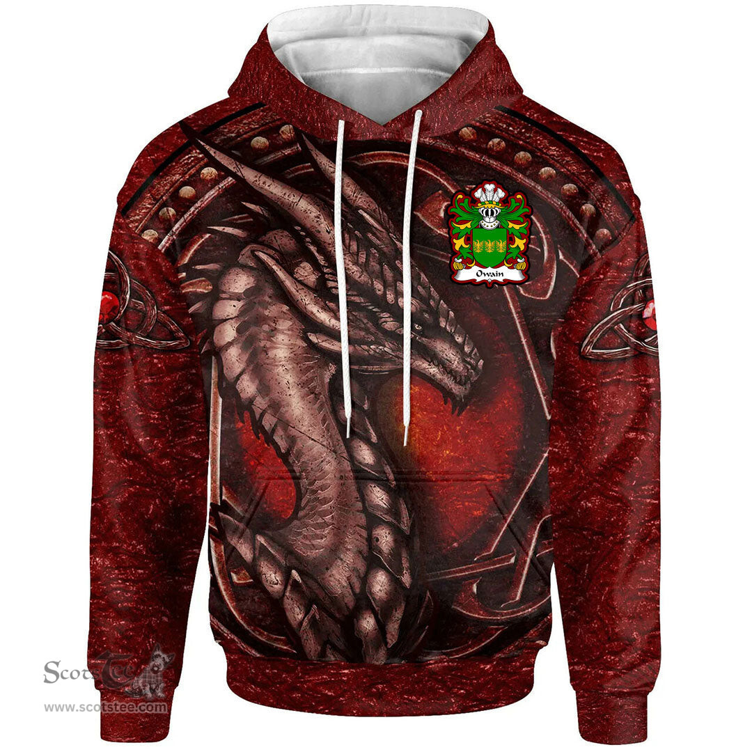 ScotsTee Shop Welsh Owain GWYNEDD Coat of Arms Family Crest Wales Hoodie Celtic Red Dragon With Celtic Knot Hoodie