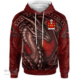 ScotsTee Shop Welsh Robert lord of Cydewen Coat of Arms Family Crest Wales Hoodie Celtic Red Dragon With Celtic Knot Hoodie