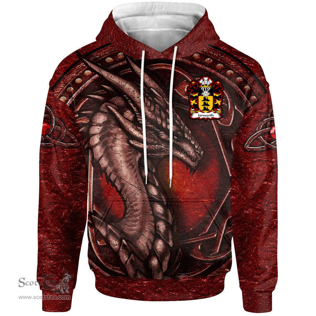 ScotsTee Shop Welsh Iorwerth SAIS Coat of Arms Family Crest Wales Hoodie Celtic Red Dragon With Celtic Knot Hoodie