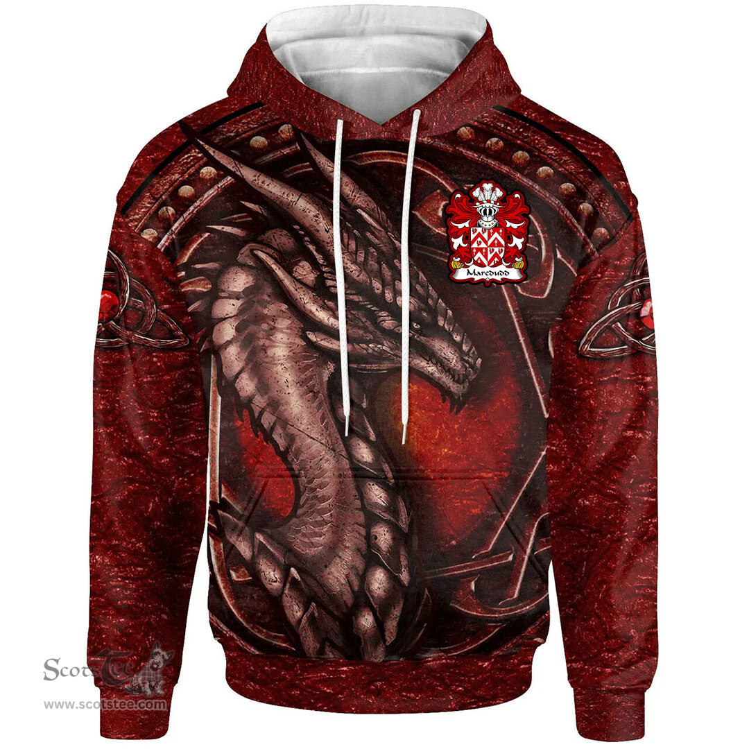 ScotsTee Shop Welsh Maredudd or Meredith AP MORGAN Coat of Arms Family Crest Wales Hoodie Celtic Red Dragon With Celtic Knot Hoodie