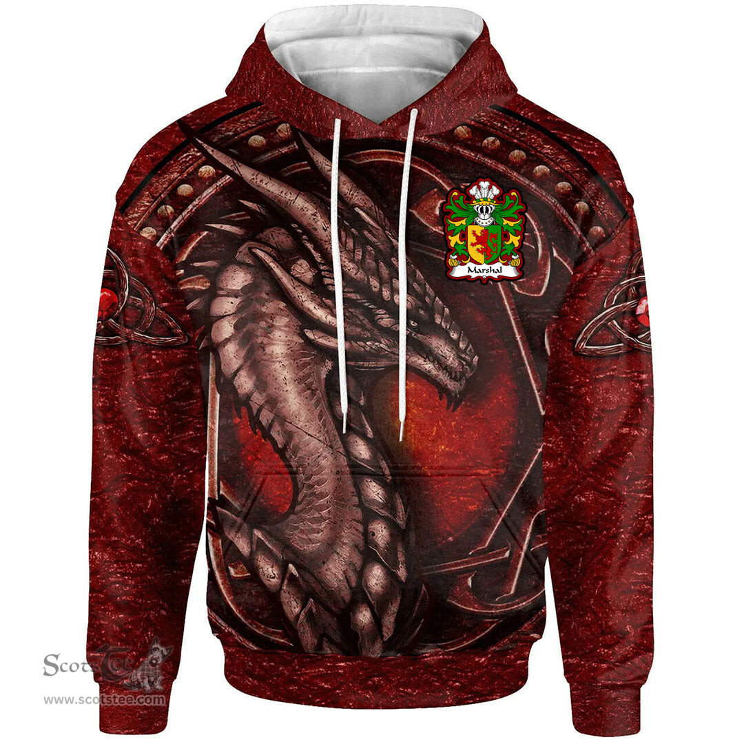 ScotsTee Shop Welsh Marshal Earls of Pembrokeshire Coat of Arms Family Crest Wales Hoodie Celtic Red Dragon With Celtic Knot Hoodie