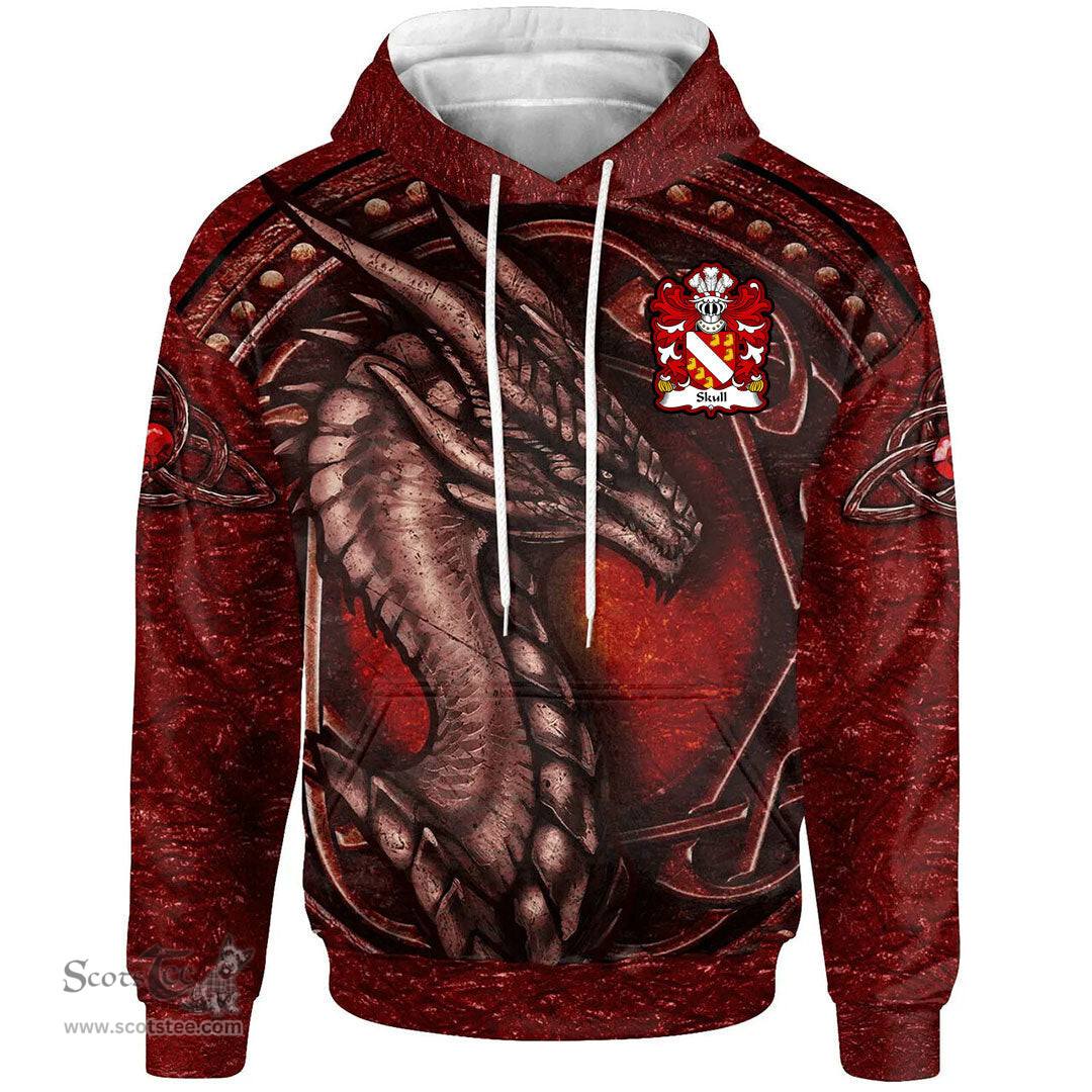 ScotsTee Shop Welsh Skull of Breconshire Coat of Arms Family Crest Wales Hoodie Celtic Red Dragon With Celtic Knot Hoodie