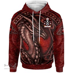 ScotsTee Shop Welsh Saunders of Pendine Carmanthenshire Coat of Arms Family Crest Wales Hoodie Celtic Red Dragon With Celtic Knot Hoodie