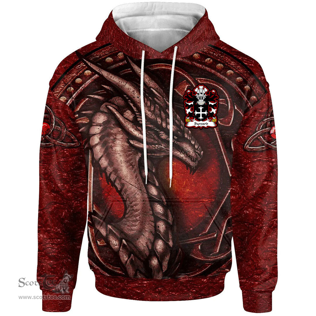 ScotsTee Shop Welsh Syward or Siward lord of Rhutin Glamorgan Coat of Arms Family Crest Wales Hoodie Celtic Red Dragon With Celtic Knot Hoodie