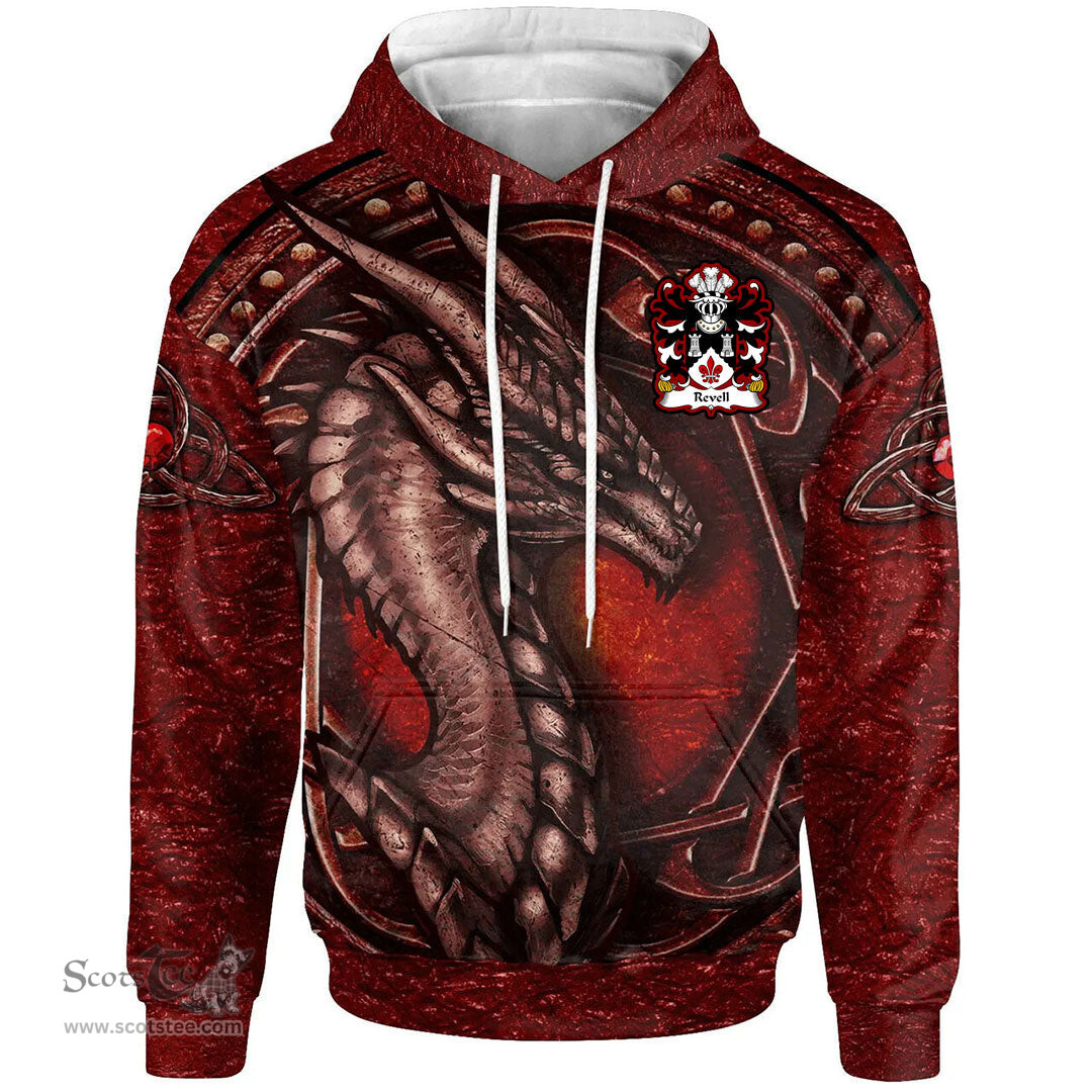 ScotsTee Shop Welsh Revell of Cilgerran Pembrokeshire Coat of Arms Family Crest Wales Hoodie Celtic Red Dragon With Celtic Knot Hoodie