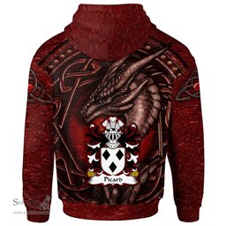 ScotsTee Shop Welsh Picard or PICHARD lords of Ystrad Breconshire Coat of Arms Family Crest Wales Hoodie Celtic Red Dragon With Celtic Knot Hoodie