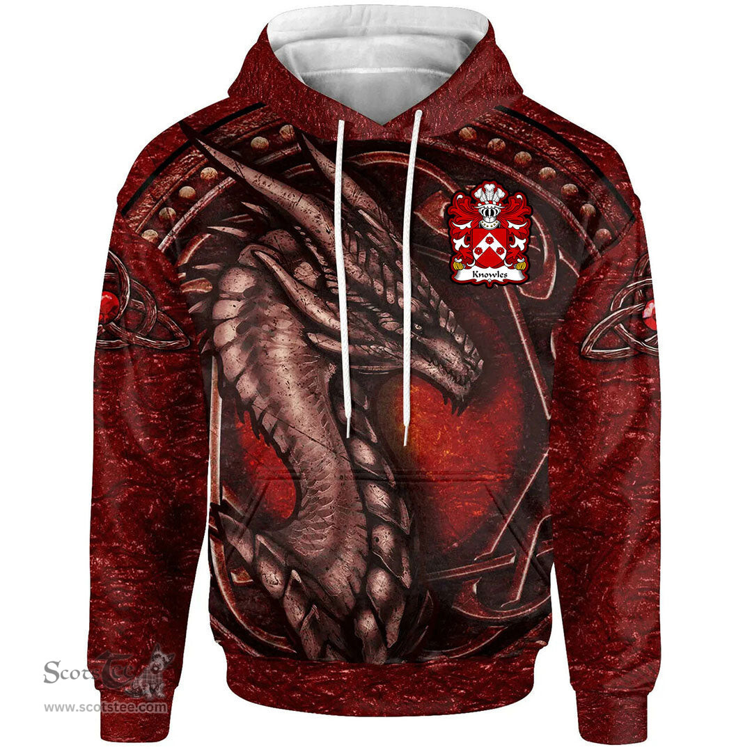 ScotsTee Shop Welsh Knowles of Denbighshire Coat of Arms Family Crest Wales Hoodie Celtic Red Dragon With Celtic Knot Hoodie