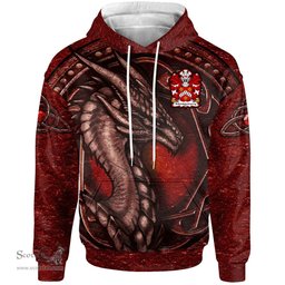 ScotsTee Shop Welsh Montgomery Sir John of Walys Coat of Arms Family Crest Wales Hoodie Celtic Red Dragon With Celtic Knot Hoodie
