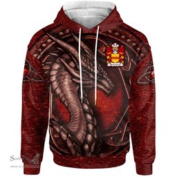 ScotsTee Shop Welsh Newmarch Conqueror of Brycheiniog 11th century Coat of Arms Family Crest Wales Hoodie Celtic Red Dragon With Celtic Knot Hoodie