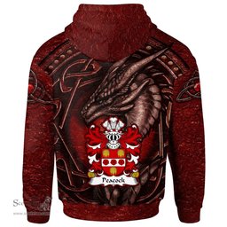 ScotsTee Shop Welsh Peacock or Paucok Pecok Carmarthen Coat of Arms Family Crest Wales Hoodie Celtic Red Dragon With Celtic Knot Hoodie
