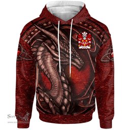 ScotsTee Shop Welsh Peacock or Paucok Pecok Carmarthen Coat of Arms Family Crest Wales Hoodie Celtic Red Dragon With Celtic Knot Hoodie
