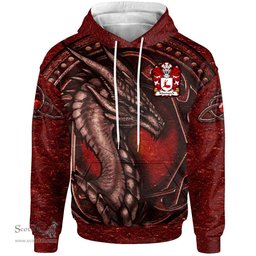 ScotsTee Shop Welsh Maenyrch lord of Brecon Coat of Arms Family Crest Wales Hoodie Celtic Red Dragon With Celtic Knot Hoodie