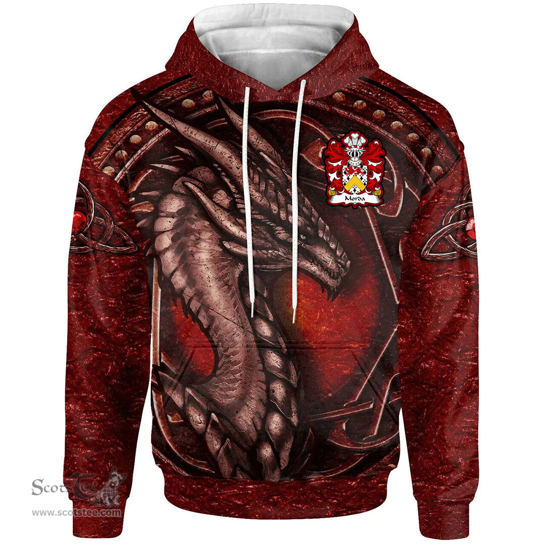 ScotsTee Shop Welsh Morda FRYCH lord of Cil y cwm Coat of Arms Family Crest Wales Hoodie Celtic Red Dragon With Celtic Knot Hoodie