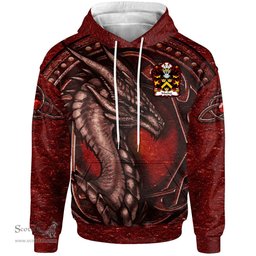 ScotsTee Shop Welsh Maelog CRWM of Arllechwedd Caernarfonshire Coat of Arms Family Crest Wales Hoodie Celtic Red Dragon With Celtic Knot Hoodie