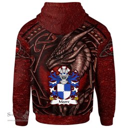 ScotsTee Shop Welsh Moore lords of Crick Monmouthshire Coat of Arms Family Crest Wales Hoodie Celtic Red Dragon With Celtic Knot Hoodie