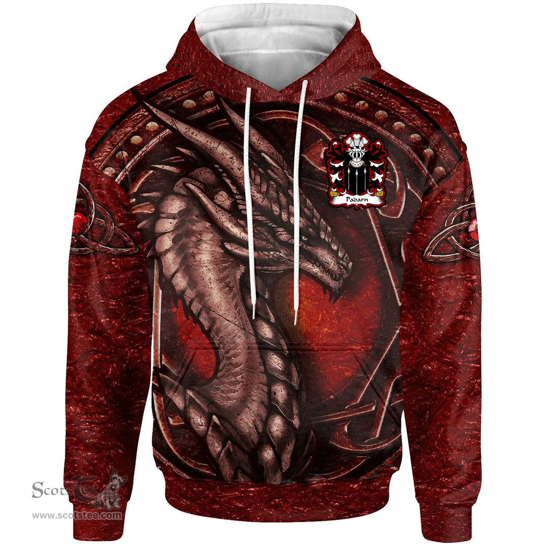ScotsTee Shop Welsh Padarn PEISRUDD Coat of Arms Family Crest Wales Hoodie Celtic Red Dragon With Celtic Knot Hoodie