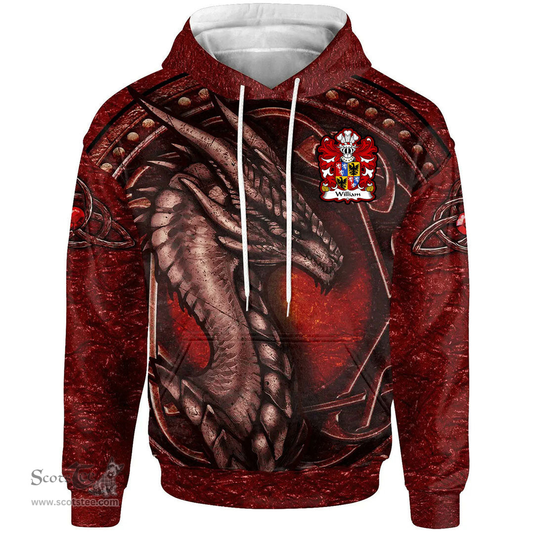 ScotsTee Shop Welsh William Sir AP THOMAS Coat of Arms Family Crest Wales Hoodie Celtic Red Dragon With Celtic Knot Hoodie