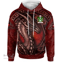 ScotsTee Shop Welsh Vaughan of Cardiganshire Coat of Arms Family Crest Wales Hoodie Celtic Red Dragon With Celtic Knot Hoodie