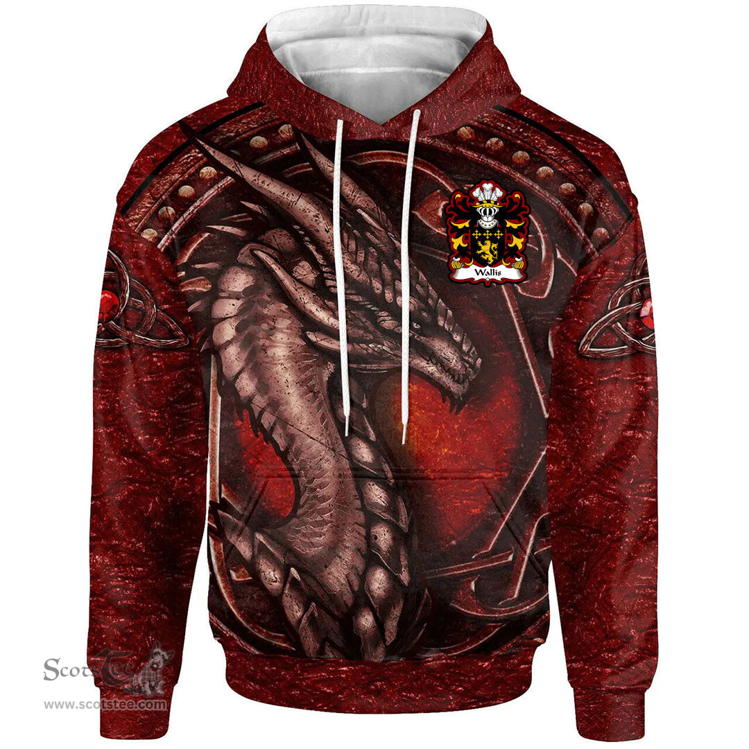 ScotsTee Shop Welsh Wallis or Welsh of Llan wern Monmouthshire Coat of Arms Family Crest Wales Hoodie Celtic Red Dragon With Celtic Knot Hoodie