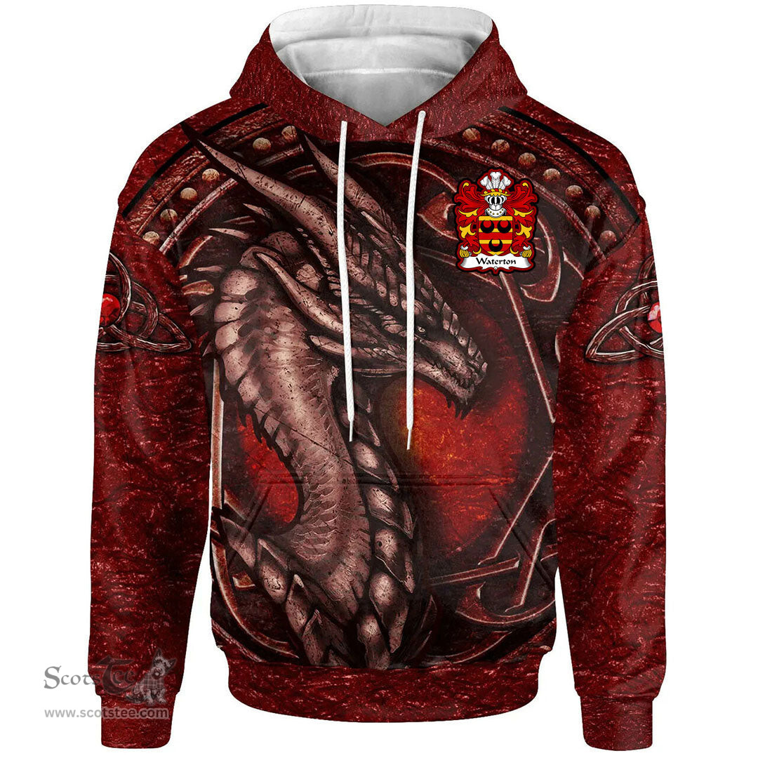 ScotsTee Shop Welsh Waterton of Herefordshire Coat of Arms Family Crest Wales Hoodie Celtic Red Dragon With Celtic Knot Hoodie
