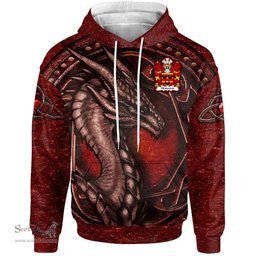 ScotsTee Shop Welsh Waterton of Herefordshire Coat of Arms Family Crest Wales Hoodie Celtic Red Dragon With Celtic Knot Hoodie
