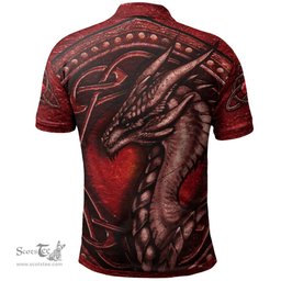 ScotsTee Shop Welsh Coetmor of Llanllechid Caernarfonshire Coat of Arms Family Crest Wales Polo Shirt Celtic Red Dragon With Celtic Knot Polo Shirt