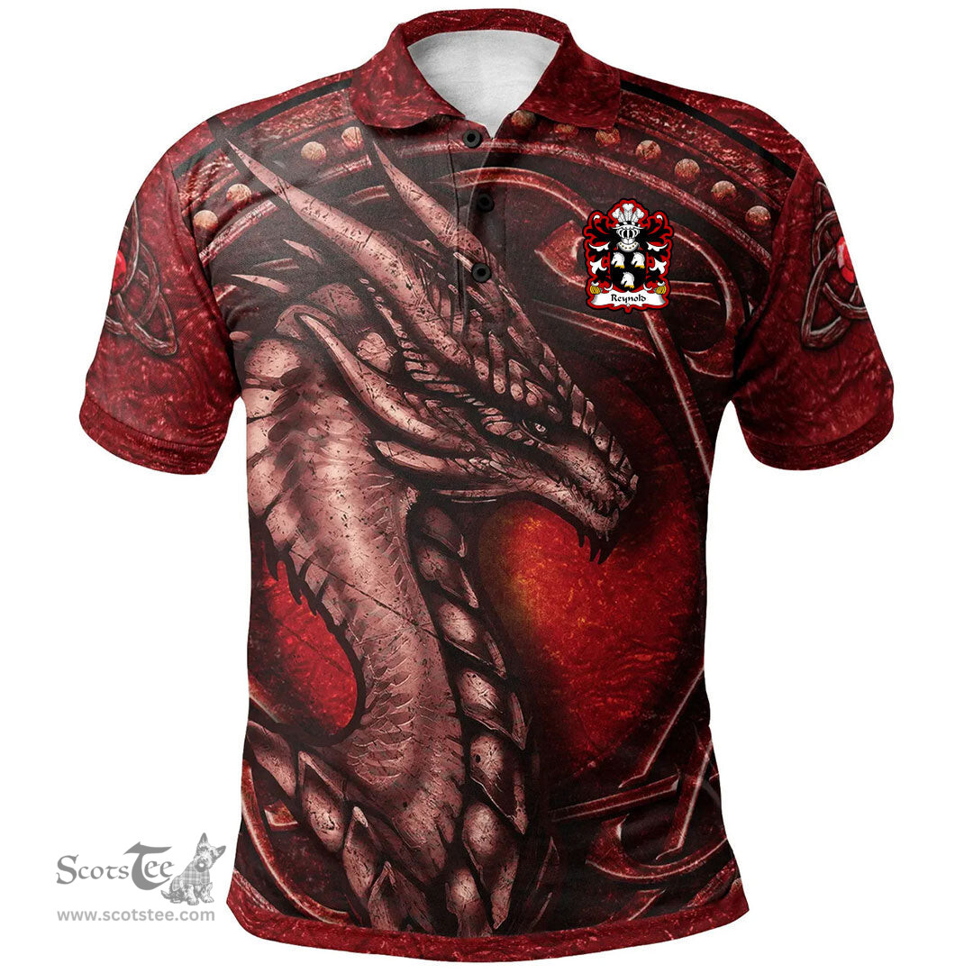 ScotsTee Shop Welsh Reynold of Bishops Castle Shropshire Coat of Arms Family Crest Wales Polo Shirt Celtic Red Dragon With Celtic Knot Polo Shirt