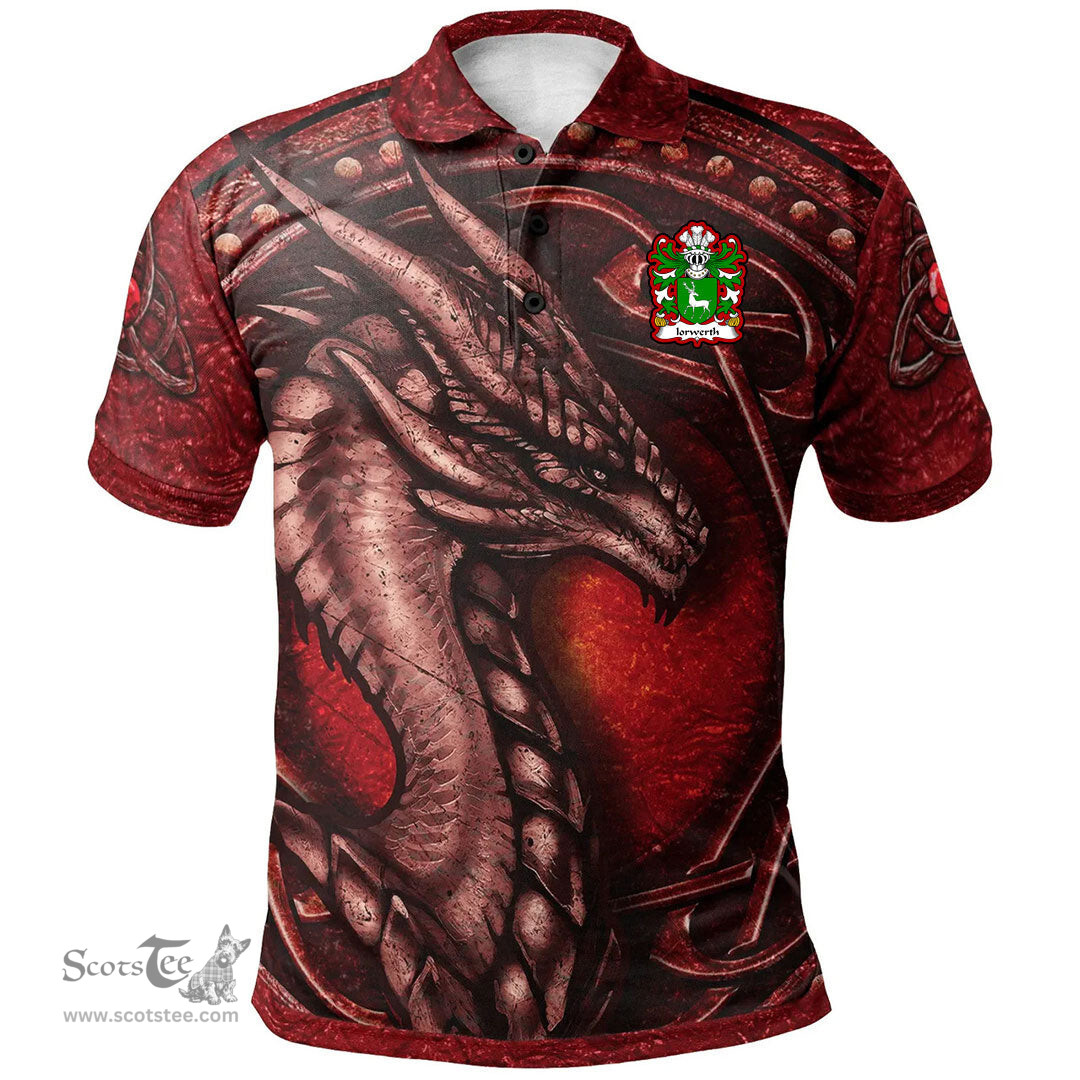 ScotsTee Shop Welsh Iorwerth AP DAFYDD Coat of Arms Family Crest Wales Polo Shirt Celtic Red Dragon With Celtic Knot Polo Shirt