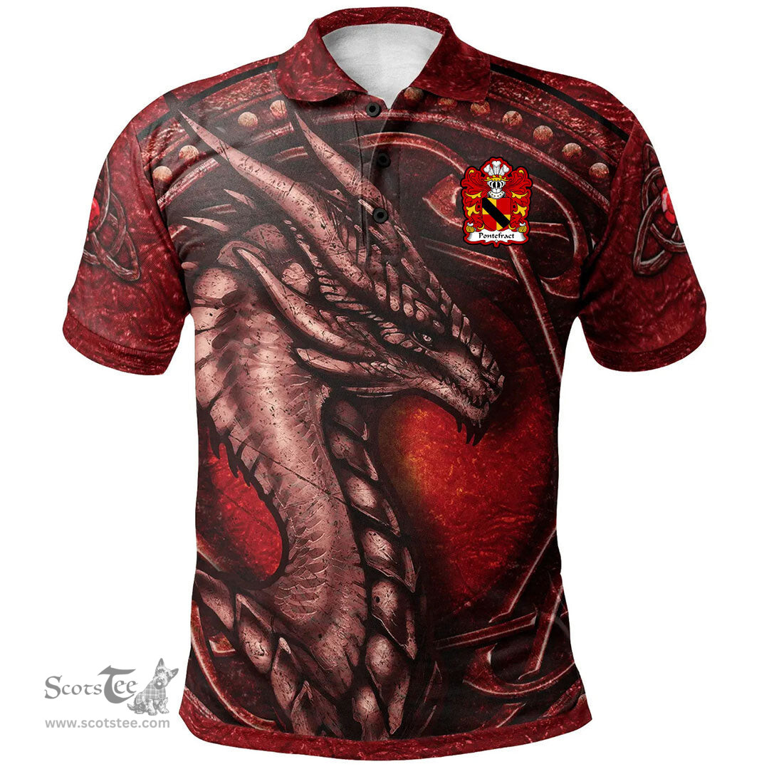 ScotsTee Shop Welsh Pontefract of Denbighshire Coat of Arms Family Crest Wales Polo Shirt Celtic Red Dragon With Celtic Knot Polo Shirt