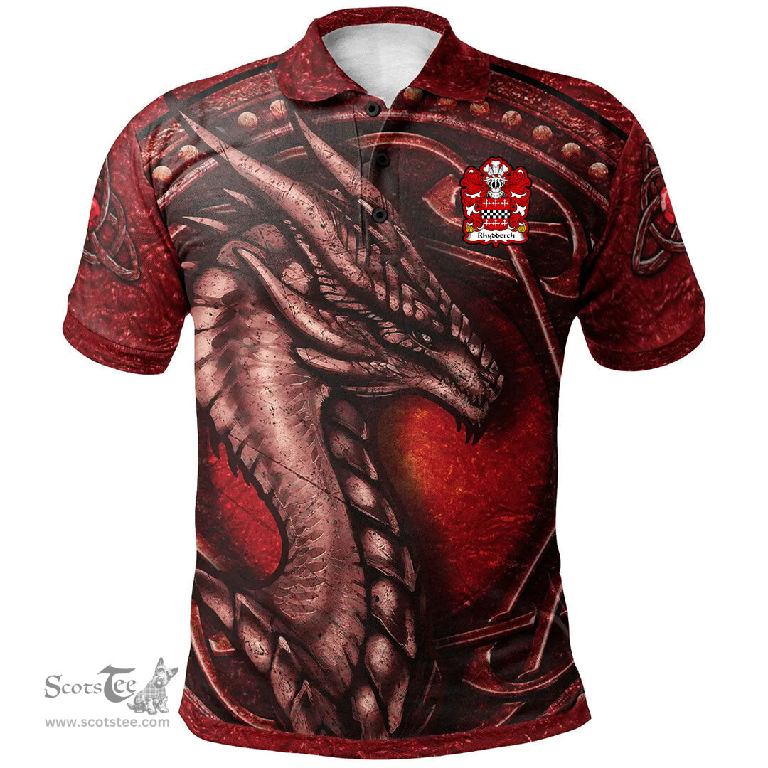 ScotsTee Shop Welsh Rhydderch LE GROS Coat of Arms Family Crest Wales Polo Shirt Celtic Red Dragon With Celtic Knot Polo Shirt