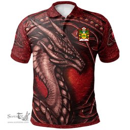 ScotsTee Shop Welsh Uthr PENDRAGON Father of King Arhtur Coat of Arms Family Crest Wales Polo Shirt Celtic Red Dragon With Celtic Knot Polo Shirt