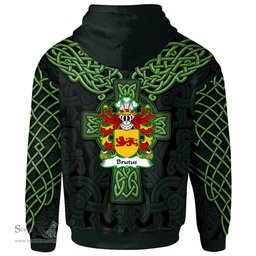 ScotsTee Shop Welsh Brutus AP JULIUS AB ASCANIUS Coat of Arms Family Crest Wales Hoodie Cymru Dragon With Celtic Cross Green Hoodie